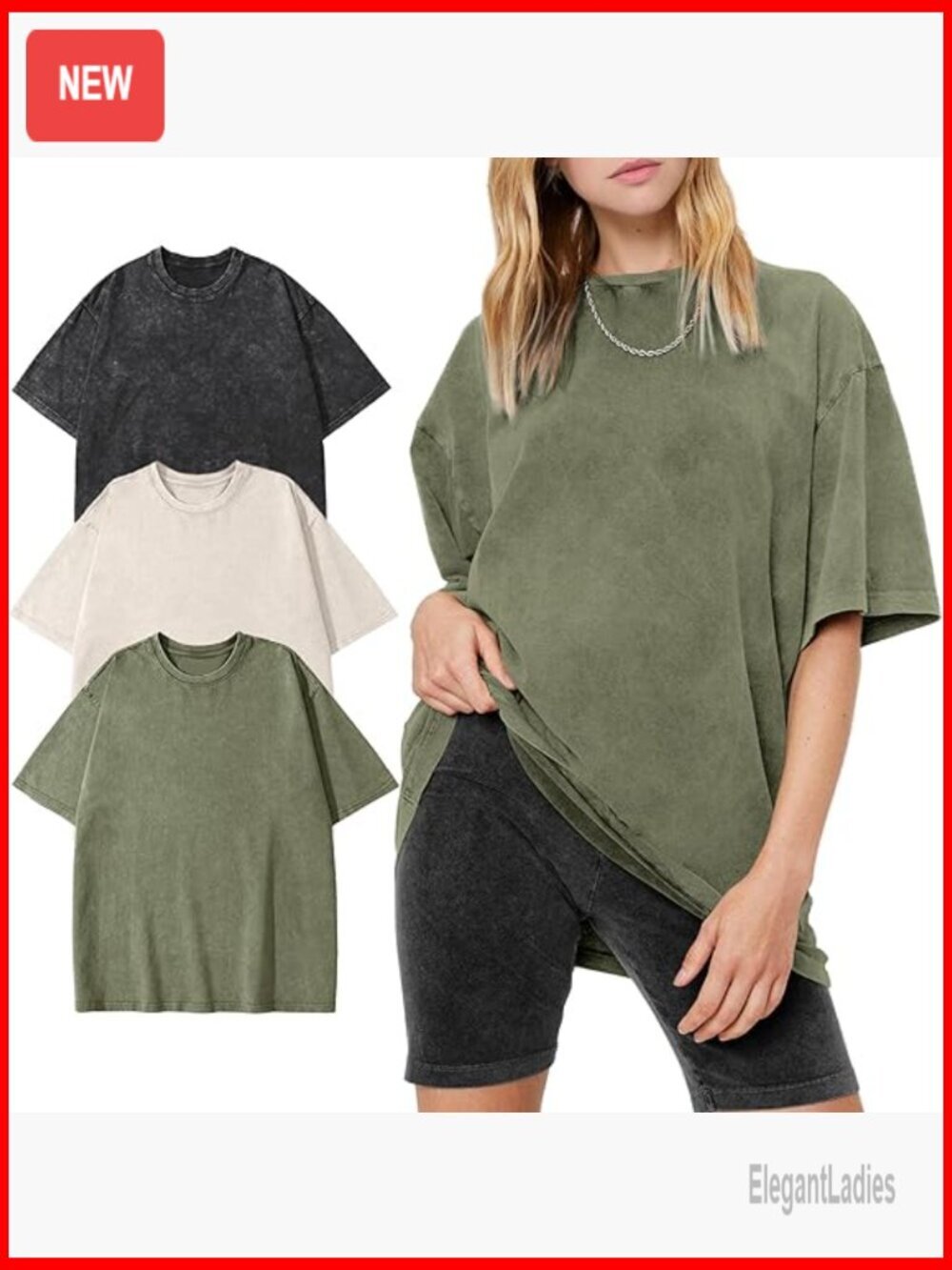 Oversized Cotton T-Shirts 3-Pack Vintage Washed Boyfriend Fit Streetwear